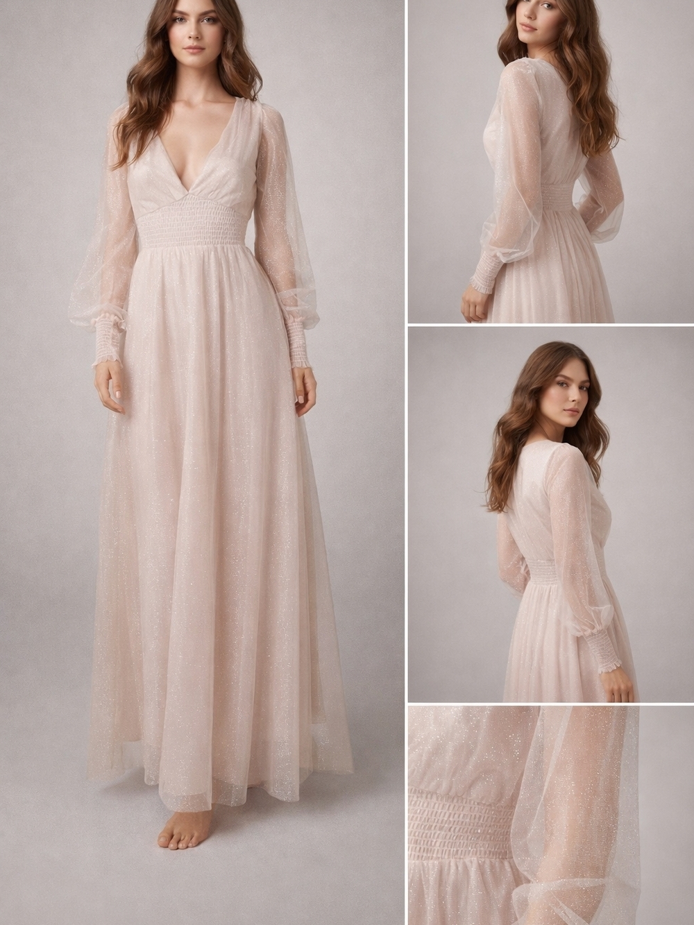 Baltic Born Dusty Blush Sheer Long-Sleeve Maxi Dress